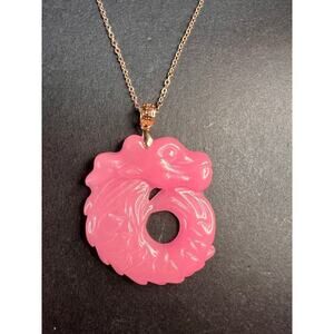 NEW Pink jade dragon pendant and 20 inch chain in rose gold over sterling silver